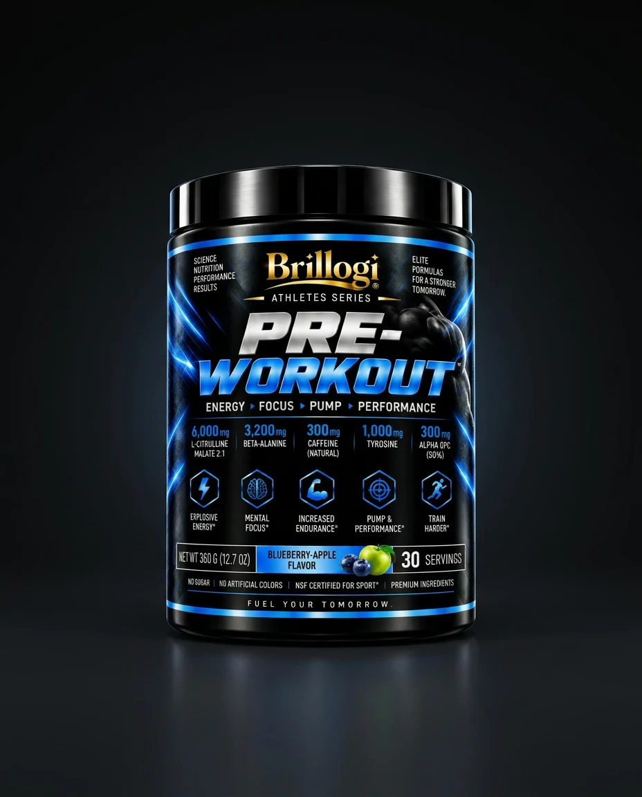 BRILLOGI Pro Athlete Pre-Workout studio render